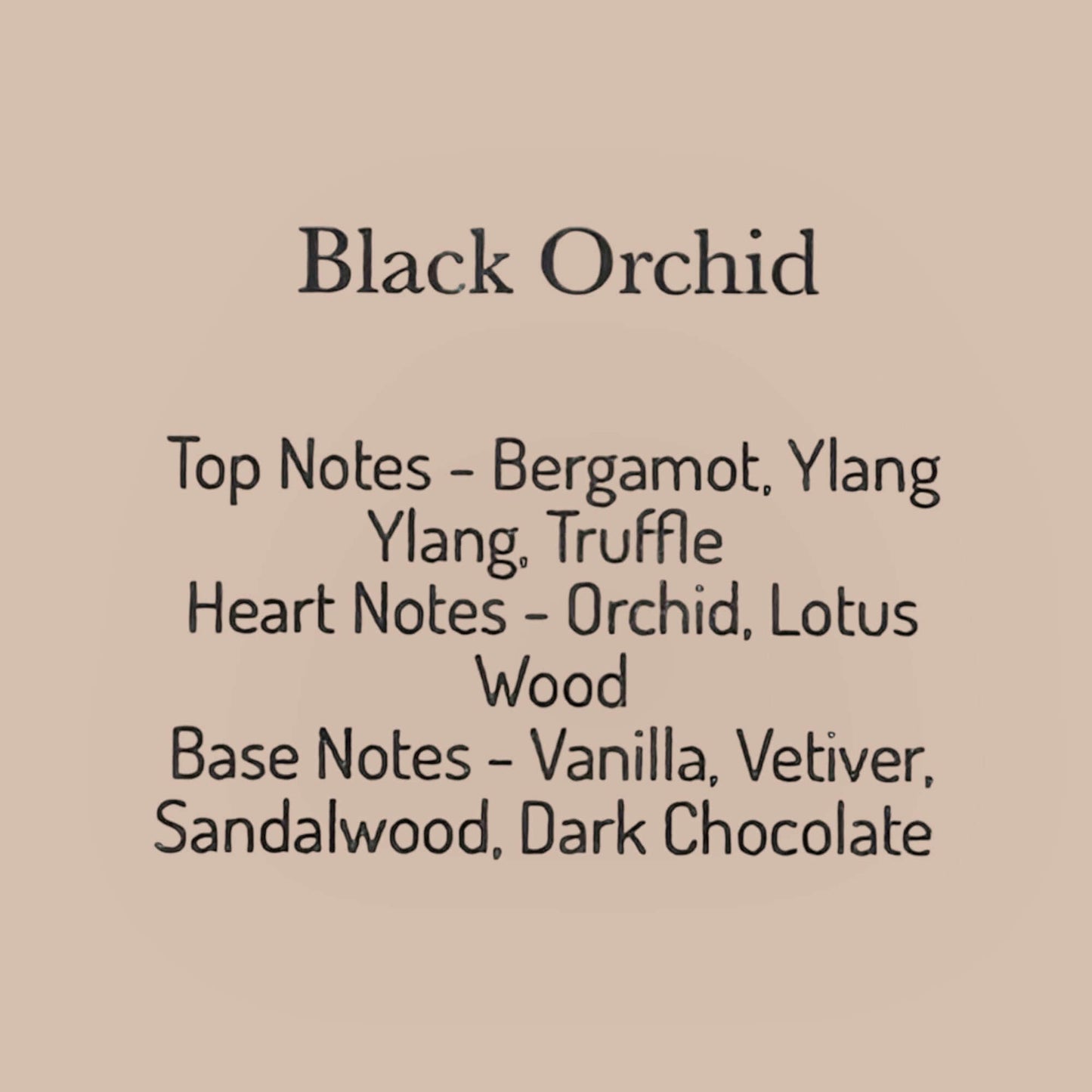 Text graphic detailing fragrance notes for Black Orchid, including top, heart, and base notes.