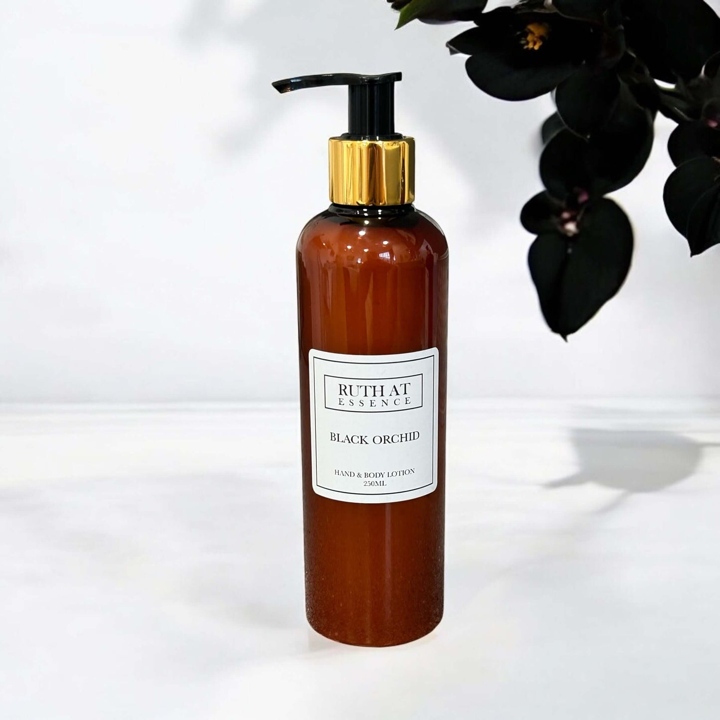Black Orchid Hand & Body Lotion 250ml by Ruth at Essence, vegan-friendly with luxurious fragrance.
