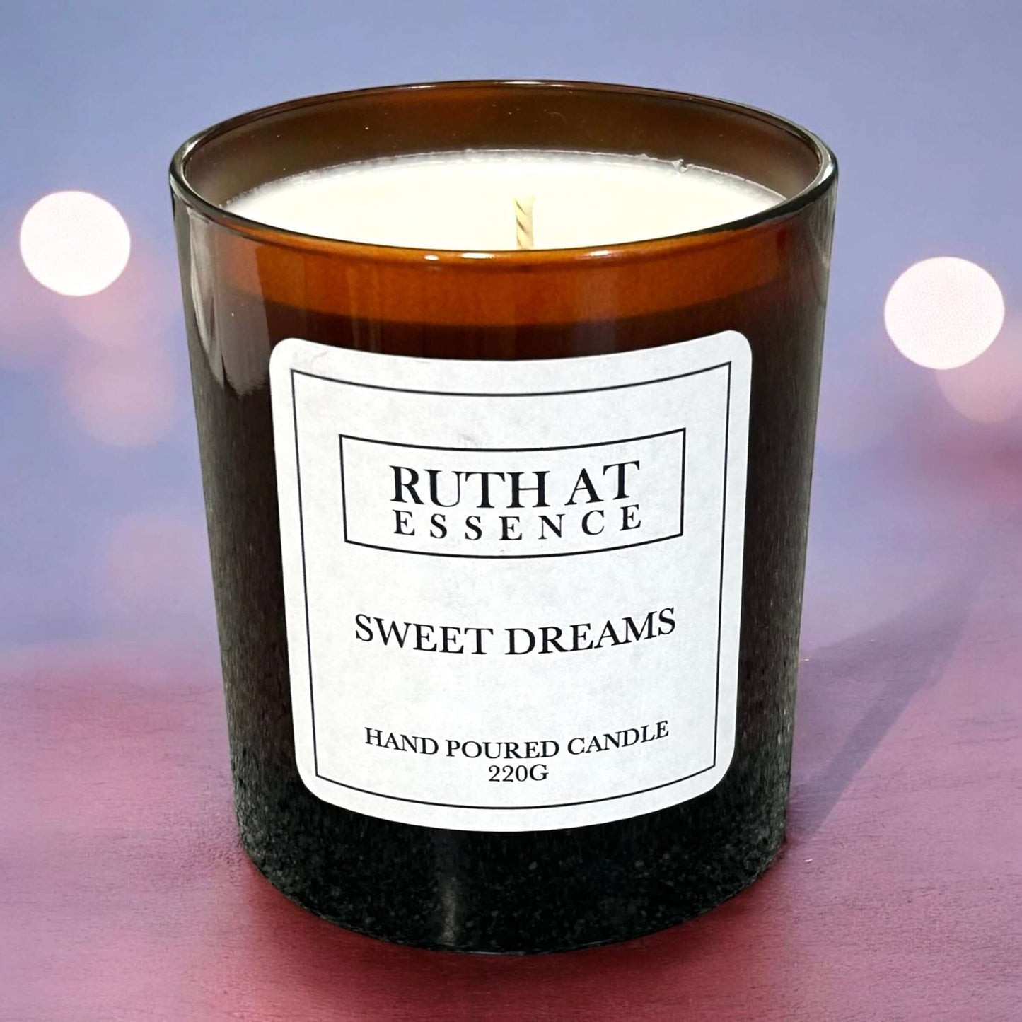 Sweet Dreams handmade candle 220g, hand poured, vegan friendly, promoting better sleep and relaxation.
