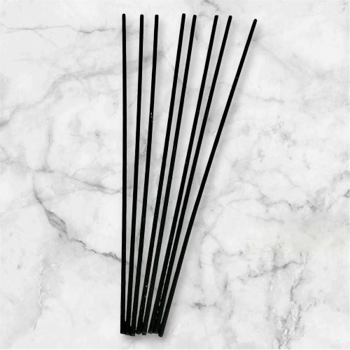 Pack of 8 handmade black replacement fibre diffuser reeds for candle and reed diffuser, vegan friendly, size 0.3cm x 25cm.